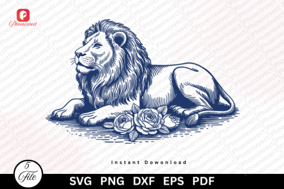 Download Vintage Hand Drawn Floral Lion SVG PNG - Hand drawn floral Collection